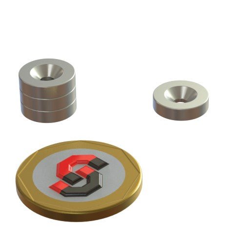 N52 Neodymium magnet countersunk ring : 12mm OD x 7mm large ID x 3mm small ID x 3mm H - The Quaint Magnet Shop