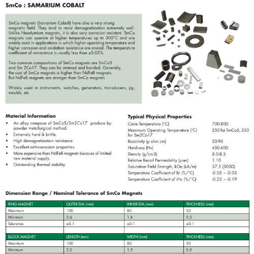 Magnet Data Sheet Example Samarium Cobalt Magnet Material Datasheet - Supreme Magnets