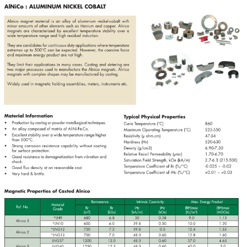 AlNiCo Magnet Material Datasheet - Supreme Magnets