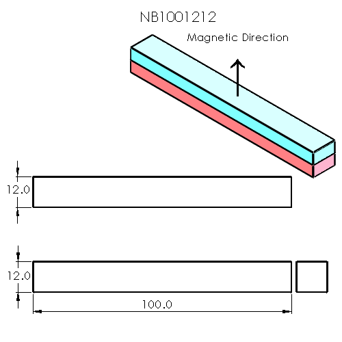N52 Neodymium magnet block : 100mm L x 12mm W x 12mm H