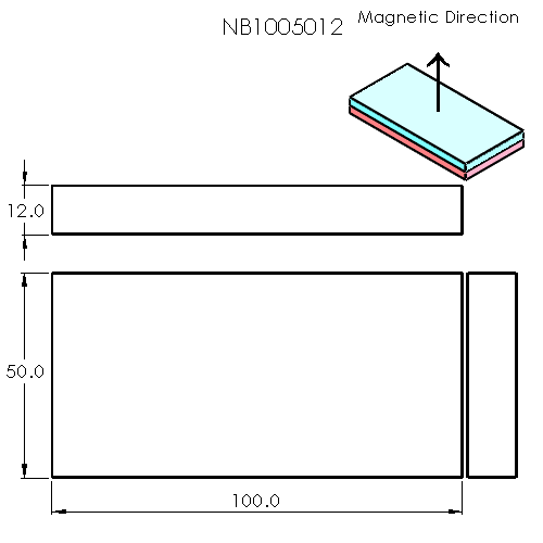 N52 Neodymium magnet block : 100mm L x 50mm W x 12mm H