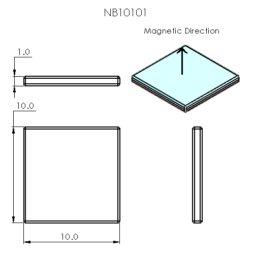 N52 Neodymium magnet block : 10mm L x 10mm W x 1mm H