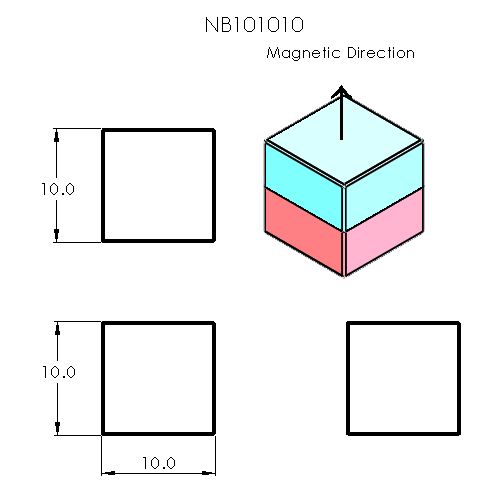N52 Neodymium magnet 10mm cube : 10mm L x 10mm W x 10mm H