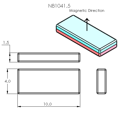 N52 Neodymium magnet block : 10mm L x 4mm W x 1.5mm H