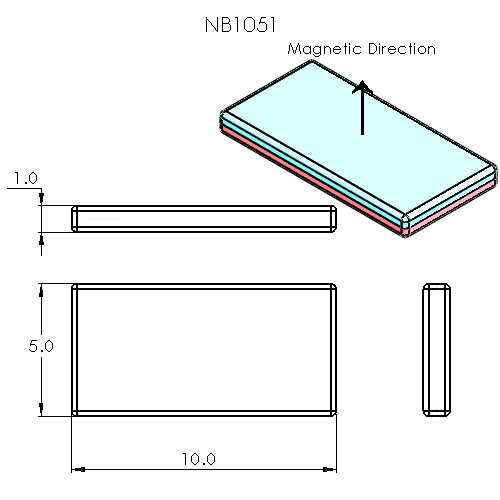 N52 Neodymium magnet block : 10mm L x 5mm W x 1mm H