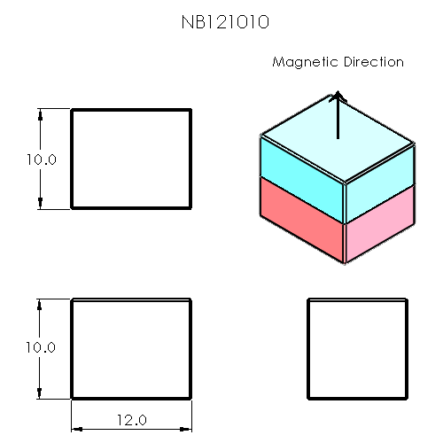 N52 Neodymium magnet block : 12mm L x10mm W x 10mm H