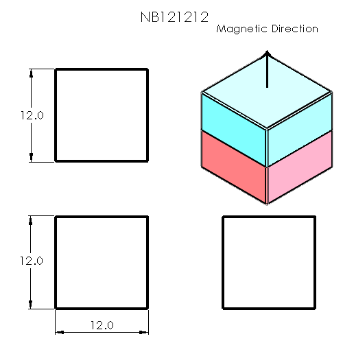 N52 Neodymium magnet 12mm cube : 12mm L x 12mm W x 12mm H