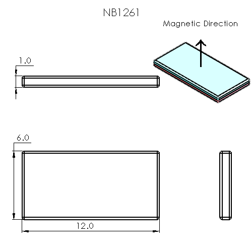 N52 Neodymium magnet block : 12mm L x 6mm W x 1mm H