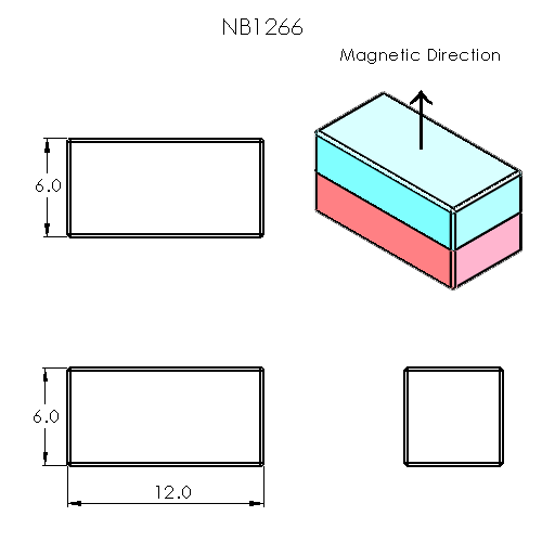 N52 Neodymium magnet block : 12mm L x 6mm W x 6mm H