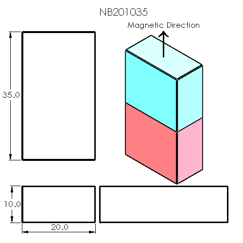 N52 Neodymium magnet block : 20mm L x 10mm W x 35mm H