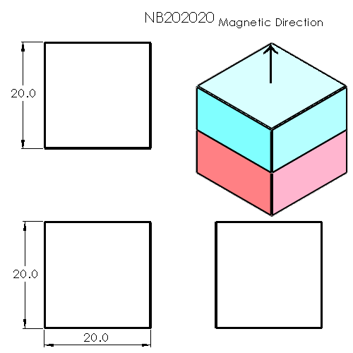 N52 Neodymium magnet 20mm cube : 20mm L x 20mm W x 20mm H