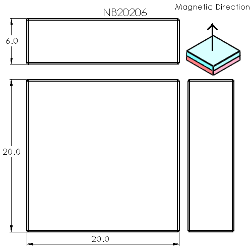 N52 Neodymium magnet block : 20mm L x 20mm W x 6mm H