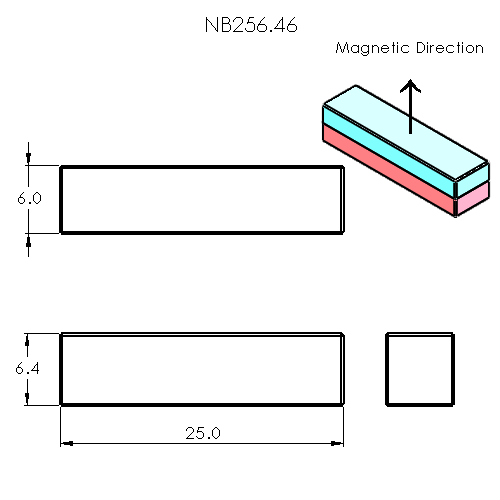 N52 Neodymium magnet block : 25mm L x 6.4mm W x 6mm H