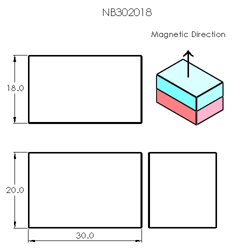 N52 Neodymium magnet block : 30mm L x 20mm W x 18mm H