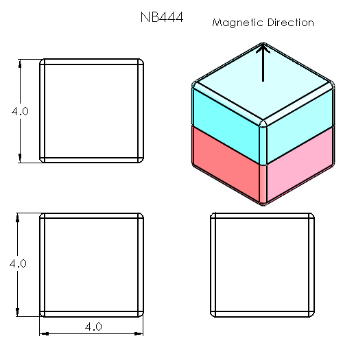 N52 Neodymium magnet 4mm cube : 4mm L x 4mm W x 4mm H