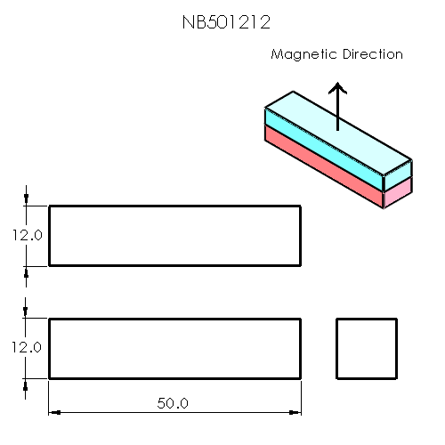 N52 Neodymium magnet block : 50mm L x 12mm W x 12mm H