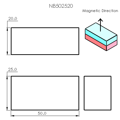N52 Neodymium magnet block : 50mm L x 25mm W x 20mm H