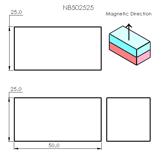 N52 Neodymium magnet block : 50mm L x 25mm W x 25mm H