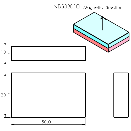 N52 Neodymium magnet block : 50mm L x 30mm W x 10mm H