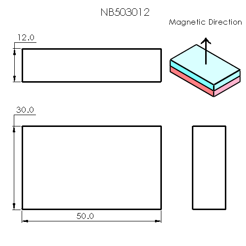 N52 Neodymium magnet block : 50mm L x 30mm W x 12mm H