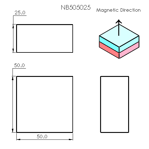 N52 Neodymium magnet block : 50mm L x 50mm W x 25mm H