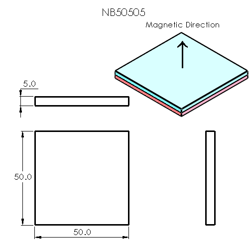 N52 Neodymium magnet block : 50mm L x 50mm W x 5mm H