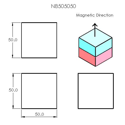 N52 Neodymium magnet 50mm cube : 50mm L x 50mm W x 50mm H