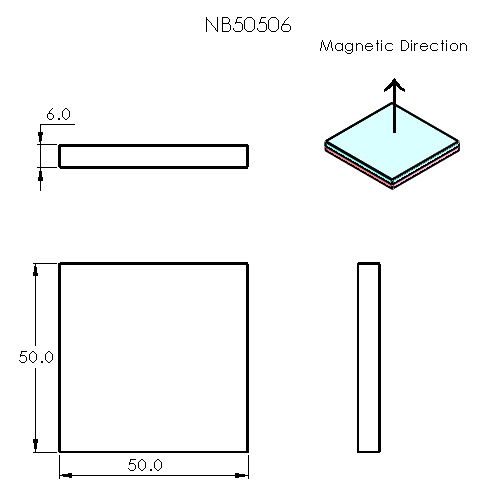 N52 Neodymium magnet block : 50mm L x 50mm W x 6mm H