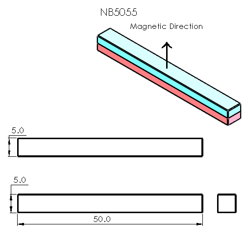 N52 Neodymium magnet block : 50mm L x 5mm W x 5mm H