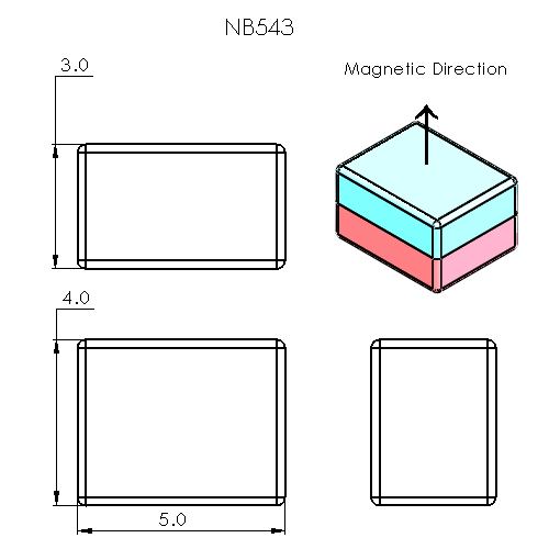 N52 Neodymium magnet block : 5mm L x 4mm W x 3mm H