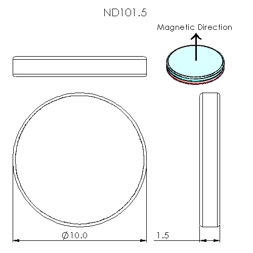 N52 Neodymium magnet disc : 10mm OD x 1.5mm H