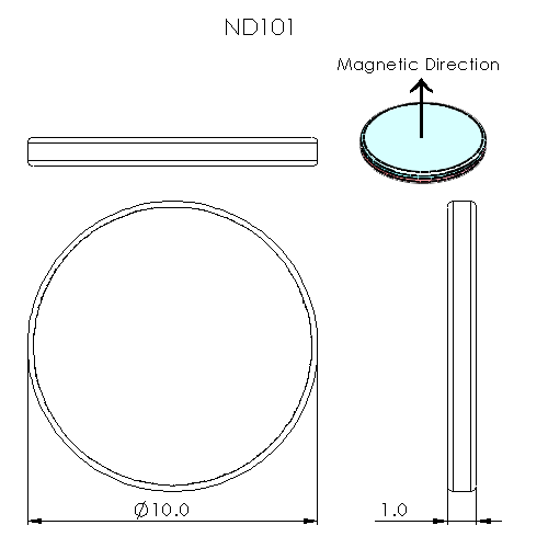 N52 Neodymium magnet disc : 10mm OD x 1mm H