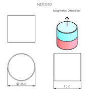 N52 Neodymium magnet cylinder : 10mm OD x 10mm T - schematic