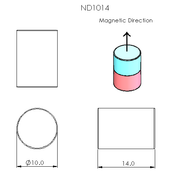 N52 Neodymium magnet cylinder : 10mm OD x 14mm T