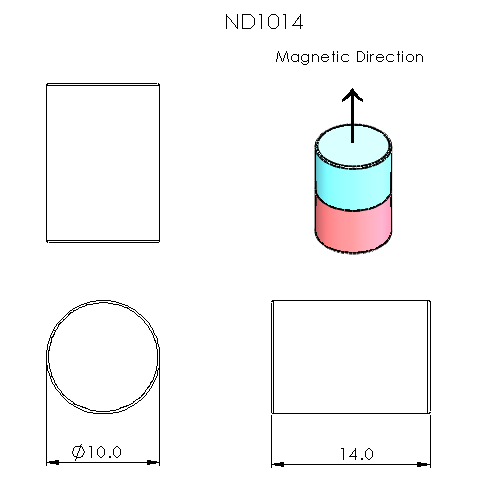 N52 Neodymium magnet cylinder : 10mm OD x 14mm T