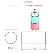 N52 Neodymium magnet cylinder : 10mm OD x 20mm T