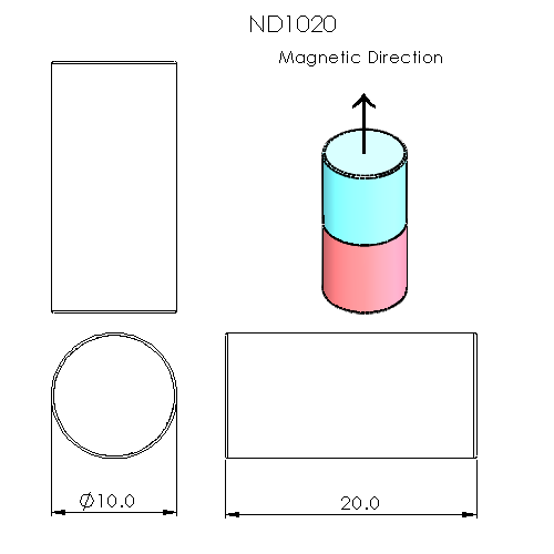 N52 Neodymium magnet cylinder : 10mm OD x 20mm T