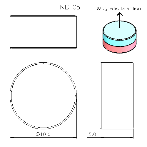 N52 Neodymium magnet disc : 10mm OD x 5mm H