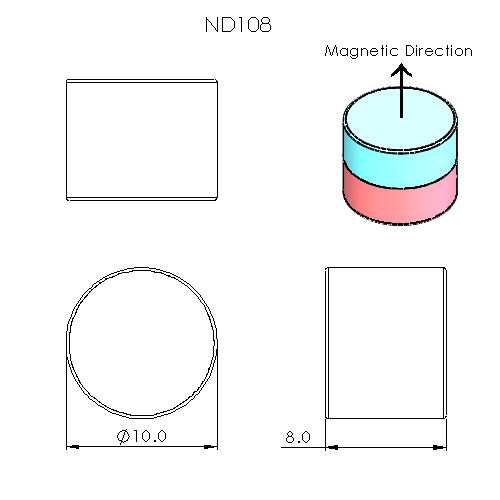 N52 Neodymium magnet disc : 10mm OD x 8mm H
