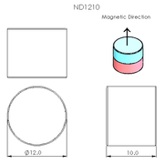 N52 Neodymium magnet cylinder : 12mm OD x 10mm T