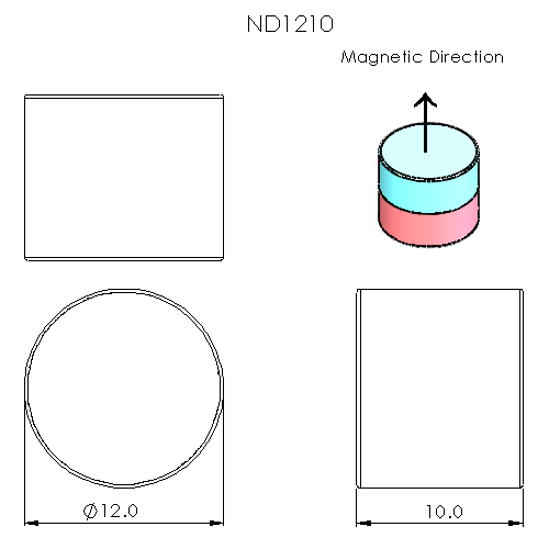 N52 Neodymium magnet cylinder : 12mm OD x 10mm T