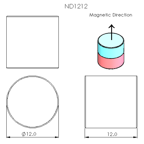 N52 Neodymium magnet cylinder : 12mm OD x 12mm T