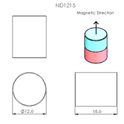 N52 Neodymium magnet cylinder: 12mm OD x 15mm T