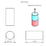 N52 Neodymium magnet cylinder : 12xmm OD x 25mm T