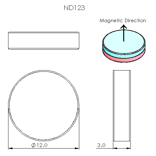 N52 Neodymium magnet disc : 12mm OD x 3mm H