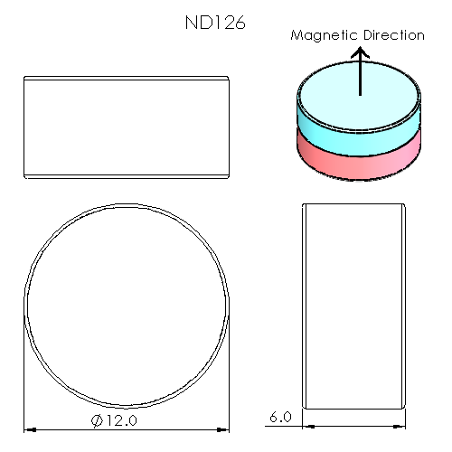 N48SH Neodymium magnet disc : 12mm OD x 6mm H