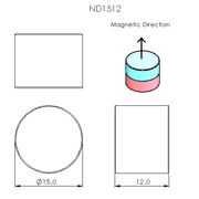 N52 Neodymium magnet disc : 15mm OD x 12mm T