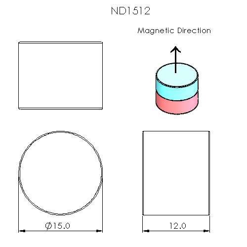 N52 Neodymium magnet disc : 15mm OD x 12mm T