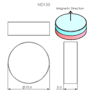 N52 Neodymium magnet disc: 15mm OD x 5mm T - schematic