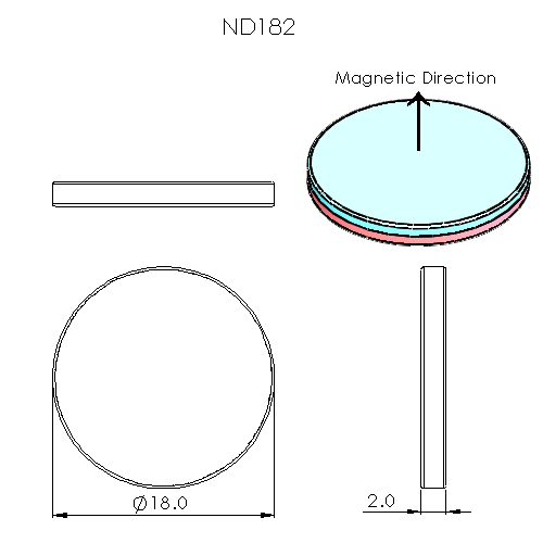 N52 Neodymium magnet disc: 18mm OD x 2mm T